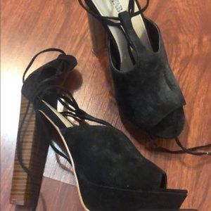 Chunky strappy black heels